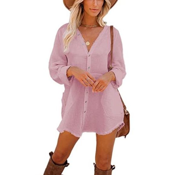 iGENJUN Other - iGENJUN Womens Long Sleeve Button Down Oversized Fall Dress Shirt Beach Dress